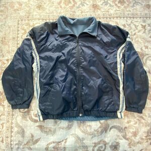 Vintage Lavon Windbreaker Jacket Womens Medium Blue Double Stripe Side Full Zip